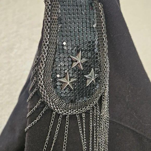 Bobby Carr Black Embellished Crewneck Sweatshirt Size S Crystals Whimsigoth - Picture 6 of 10